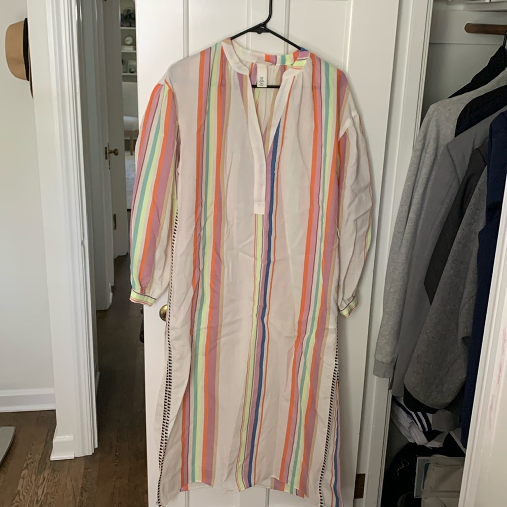 Lemlem Multicolor Stripe Cotton Swim Coverup - Cream Base with Rainbow Stripes